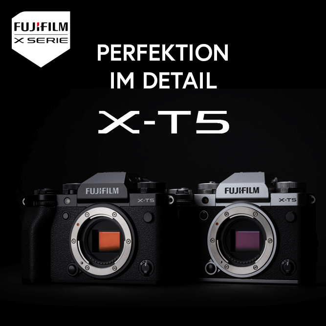 die spiegellose Systemkamera FUJIFILM X-T5 mit 40,2 Megapixel-Sensor und integriertem Fünf-Achsen-Bildstabilisator